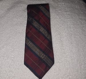 Oleg Cassini Burgundy, Navy & Brown Striped Tie
